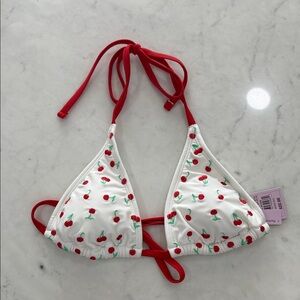 Women's Embroidered Cherry Tall Triangle
Bikini Top